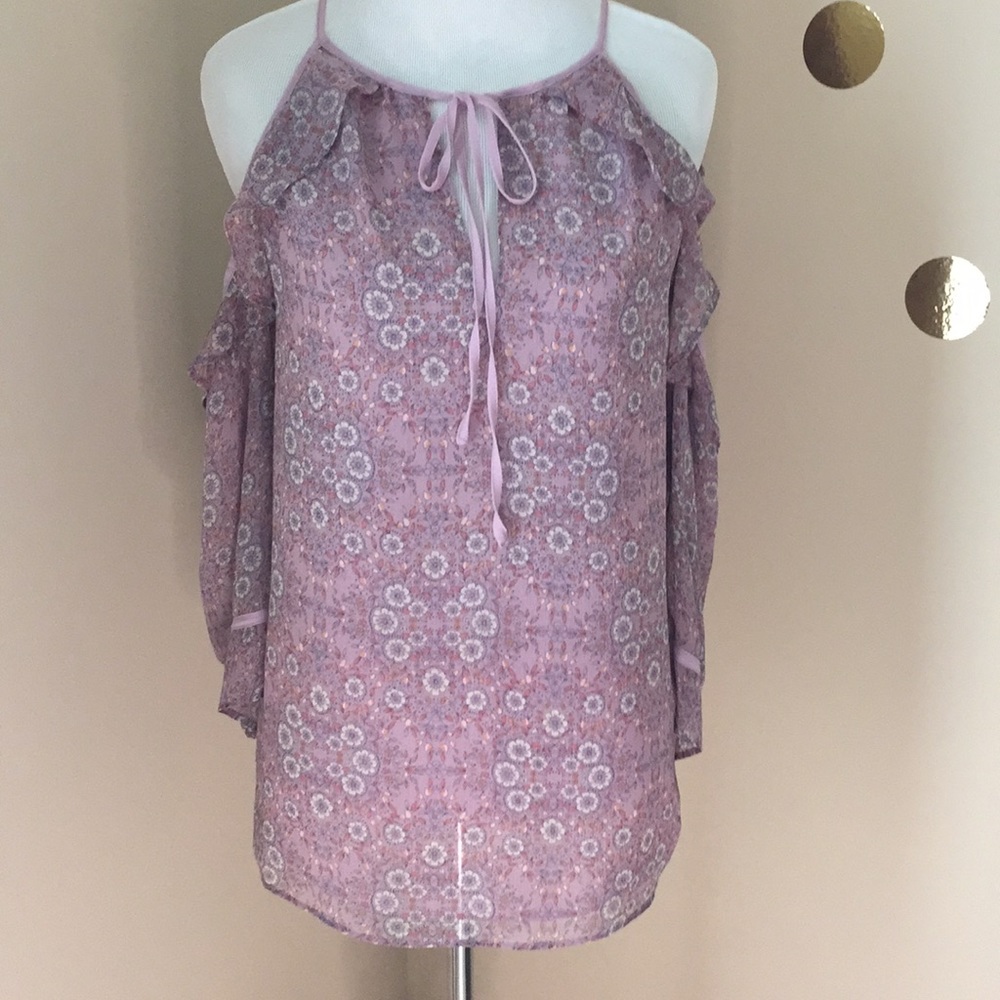 LC Lauren Conrad Flower print cold shoulder blouse